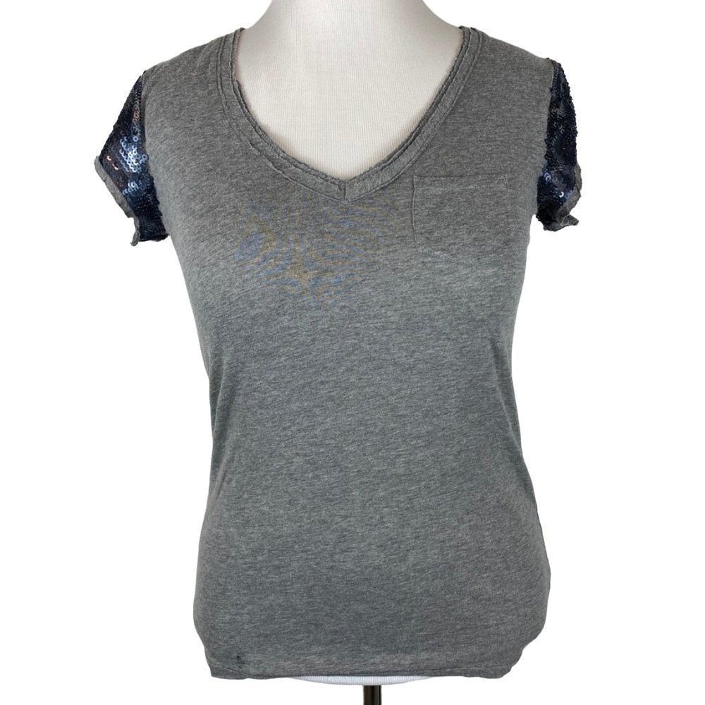 LOFT Comfy t-shirt with navy sequin sleeves- size s